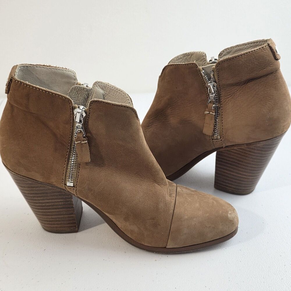 Rag & Bone Margot Ankle Boots Women 39 US 9 Brown Nubuck Leather Heels Zip